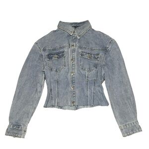 PrettyLittleThing Cropped Denim Jacket Light Wash Size 6 UK10 Casual Style